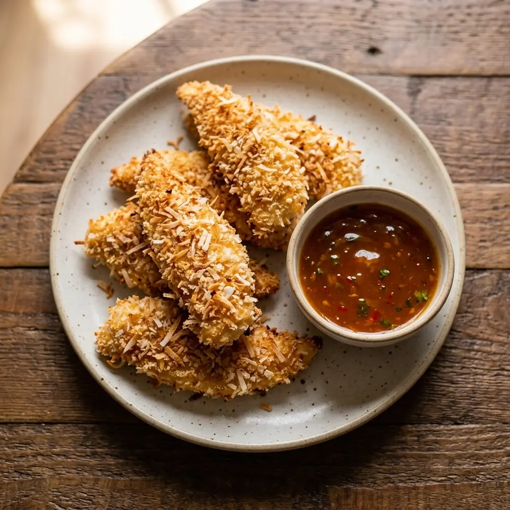 Crispy Coconut Chicken with Spicy Mango Sauce